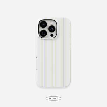 Striped iPhone case in beige and purple. Glossy, cute, and soft girl aesthetic ready.