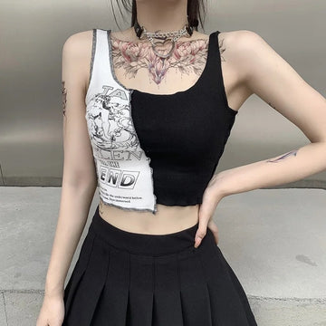 Punk Style Patchwork Tank Top – Front View