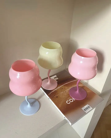 Rainbow Macaron Glass Goblet Set – Front View of Cute Retro European Style