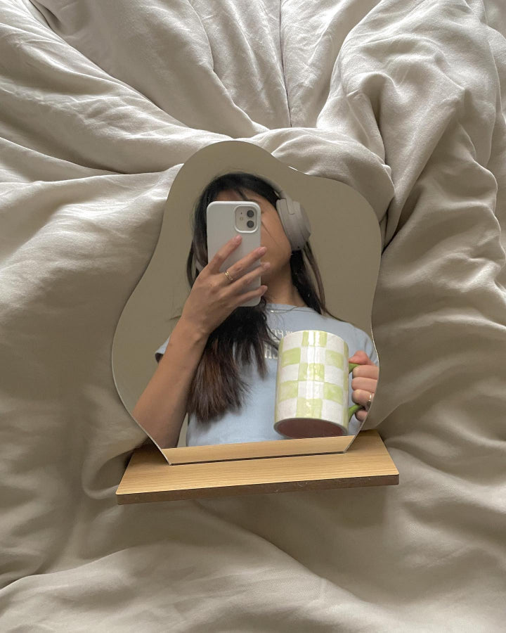 Aesthetic wavy mirror the feelz store home decor minimalist room