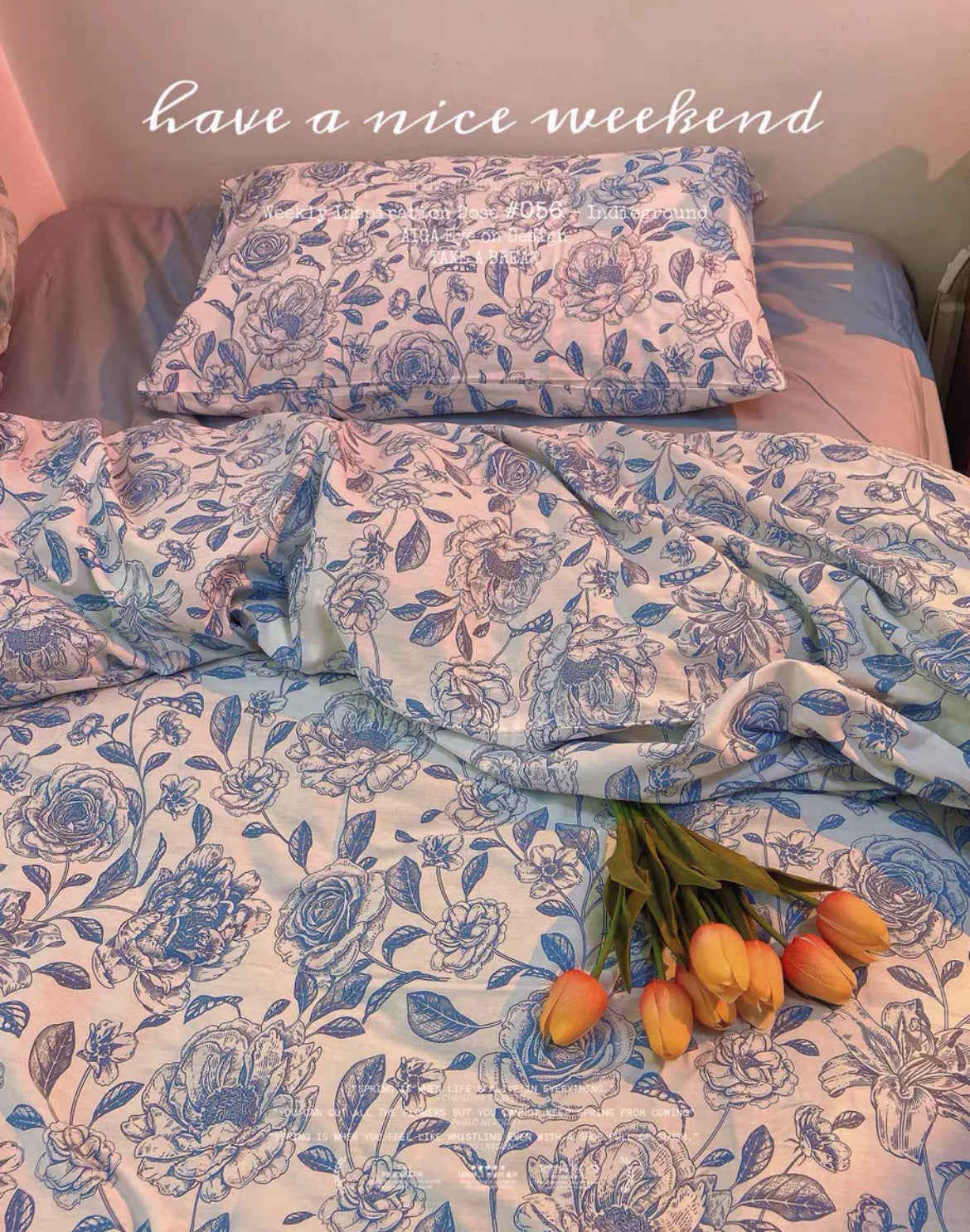 Blue floral bedding set vintage the feelz store bedroom decor