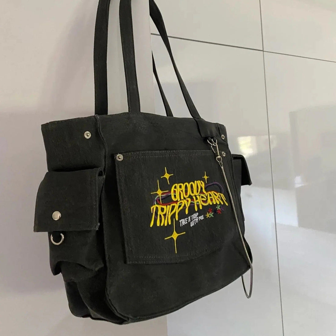 Letters Gray Bag – vintage-inspired canvas tote for school
