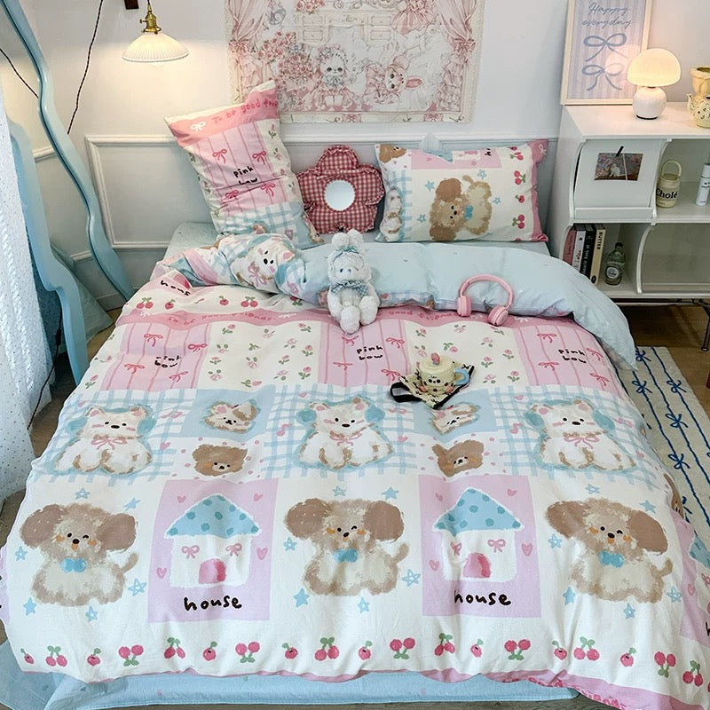 Image showing the bedding set in a brightly lit, kawaii-themed bedroom.