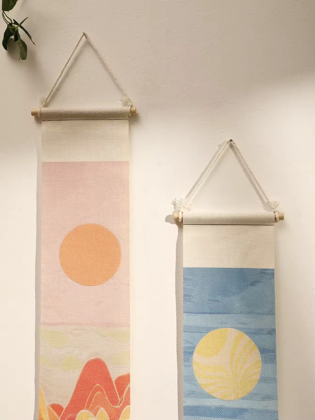 Boho macrame tapestry set with sunset and sunrise design and fringe