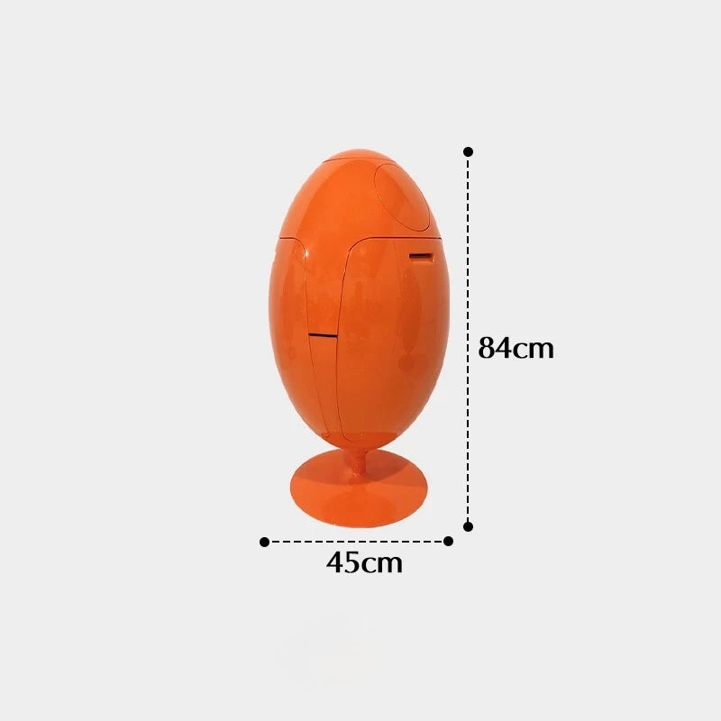 Orange cylindrical object with dimensions labeled on a white background