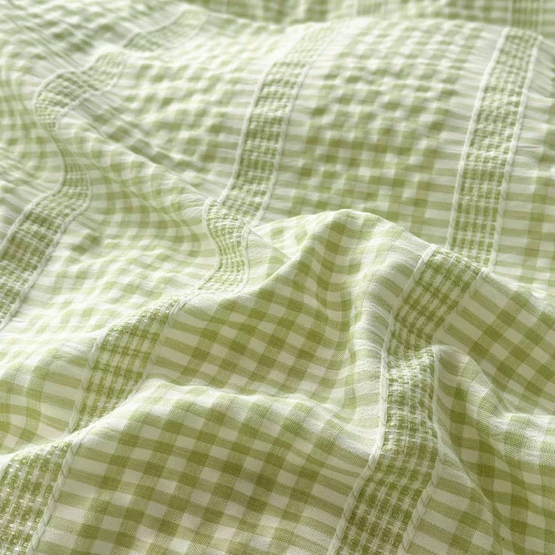 Close-up of green and white checkered fabric