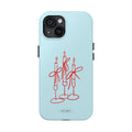 Light blue phone case with red candle design on a white background