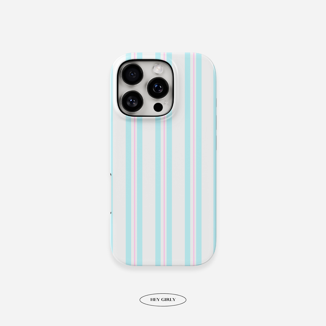 Phone case with blue and pink vertical stripes on a white background