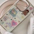 Phone case with cartoon designs on a light green background