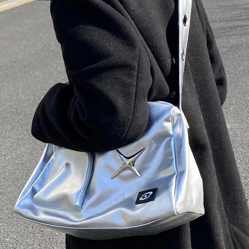 Aesthetic silver handbag for gothic grunge fashion