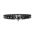 Black belt with silver star-shaped buckle on a white background