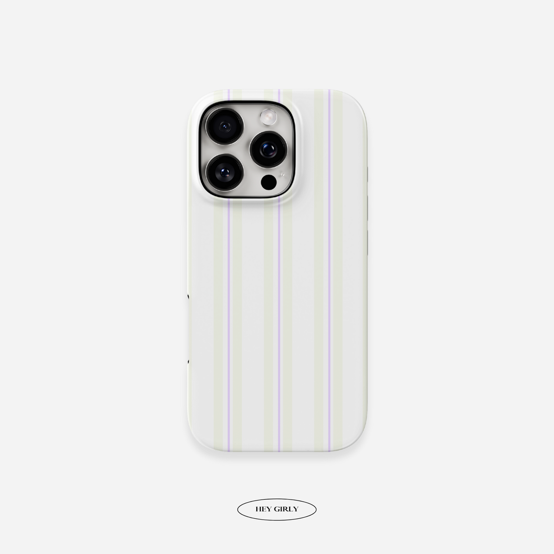 Striped iPhone case in beige and purple. Glossy, cute, and soft girl aesthetic ready.