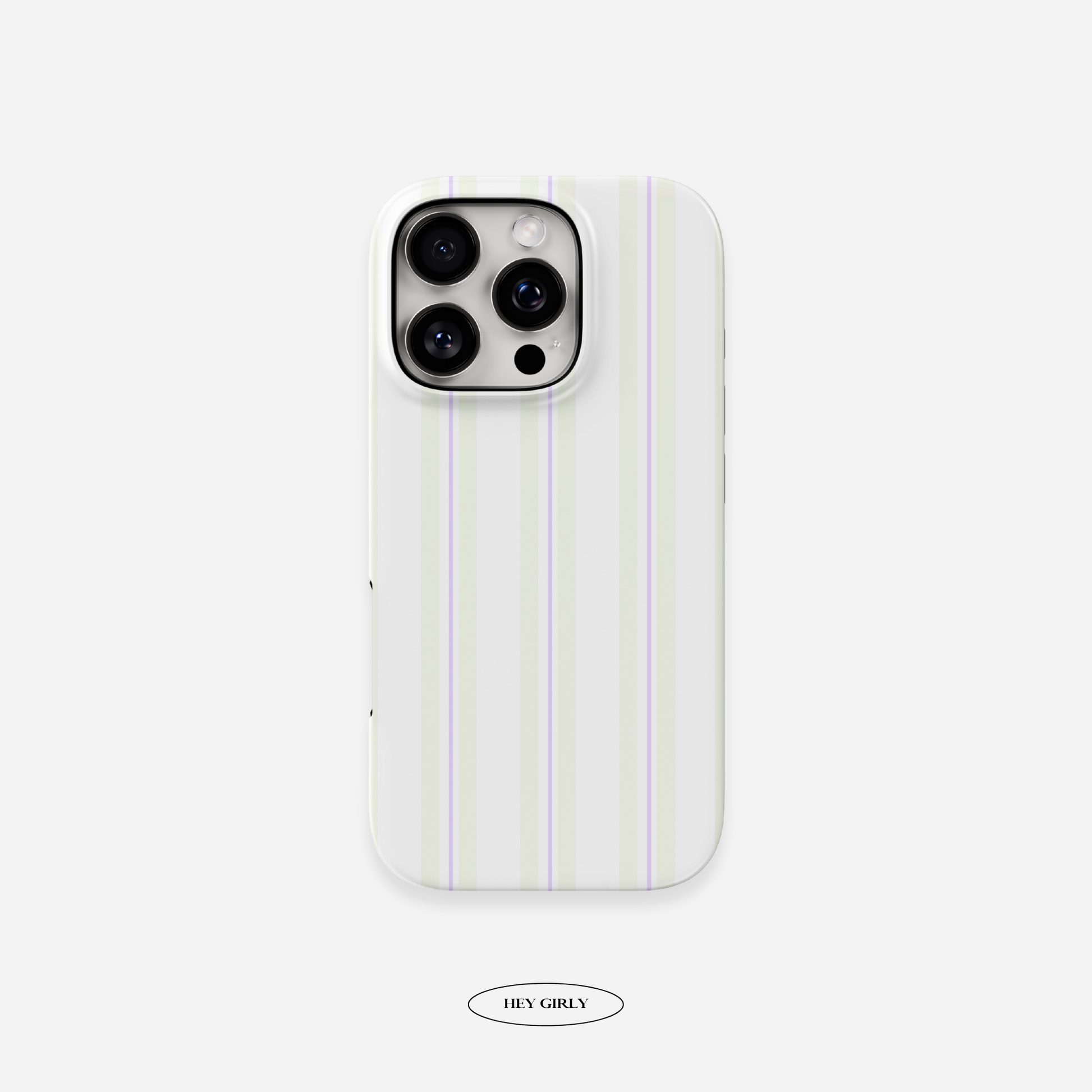 Striped iPhone case in beige and purple. Glossy, cute, and soft girl aesthetic ready.