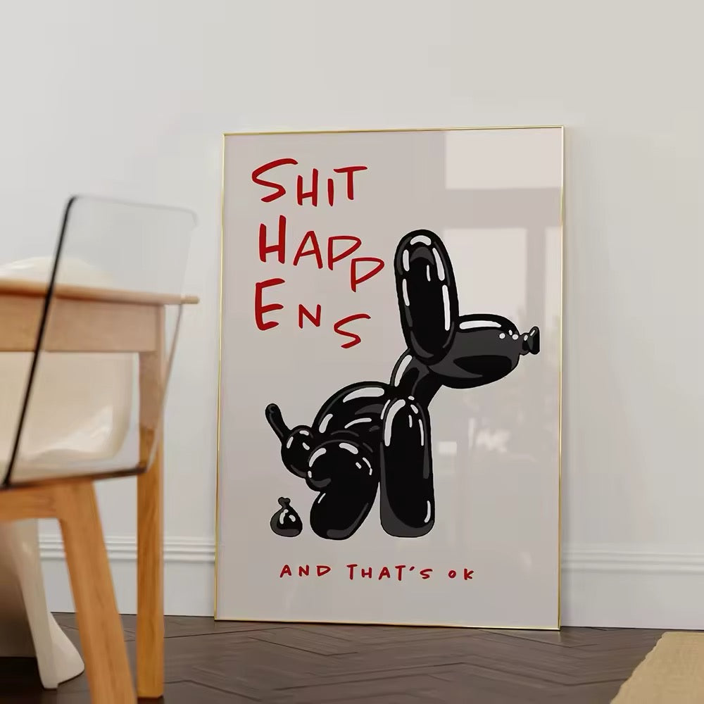 Trendy digital print of a black balloon dog for home decor