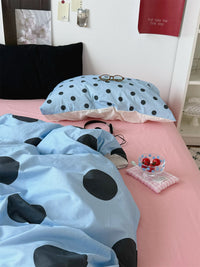 Blue and Pink Polka Dot Bedding Set