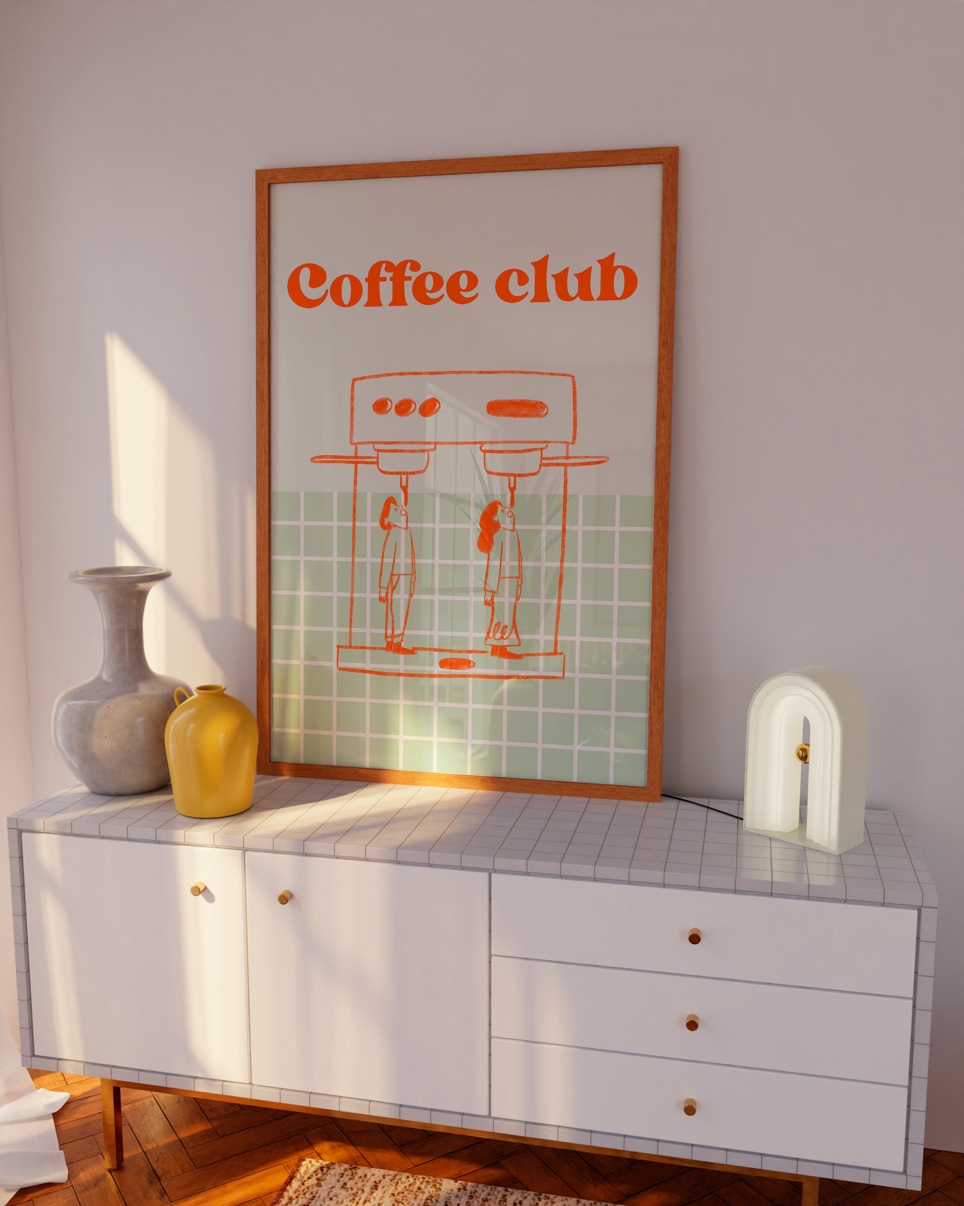 Cozy and fun espresso nook styling with printable art