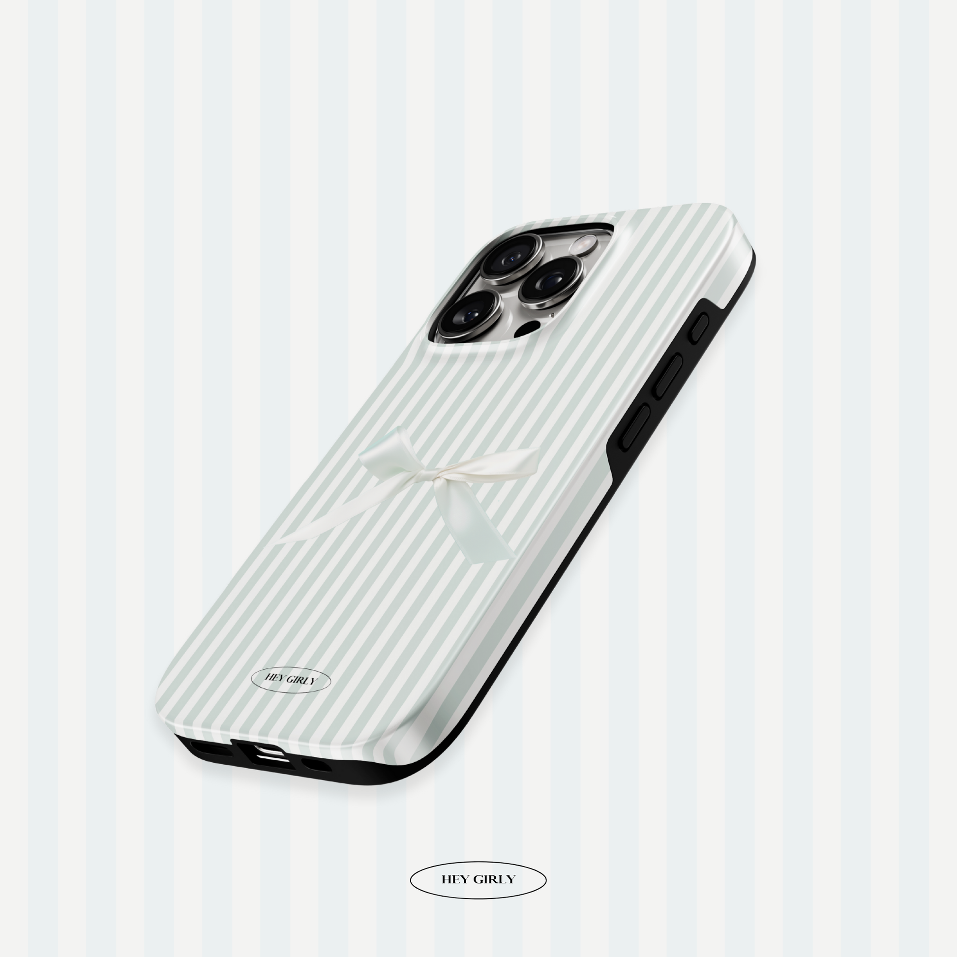 Phone case with a striped pattern on a light gray background