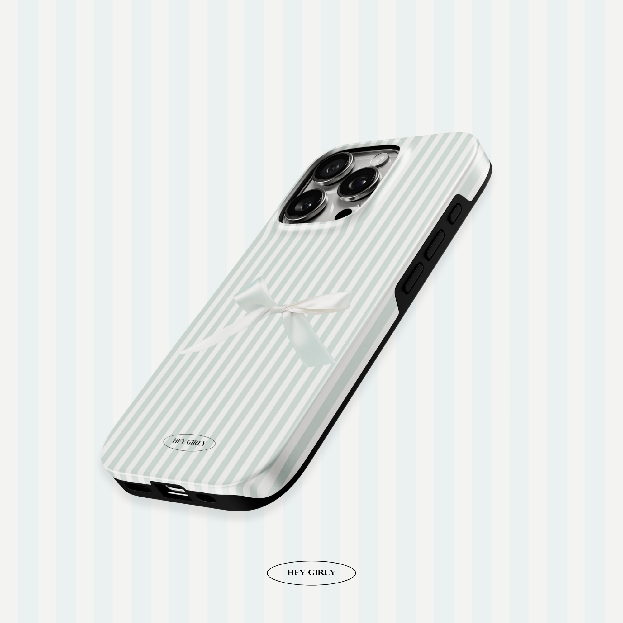 Phone case with a striped pattern on a light gray background