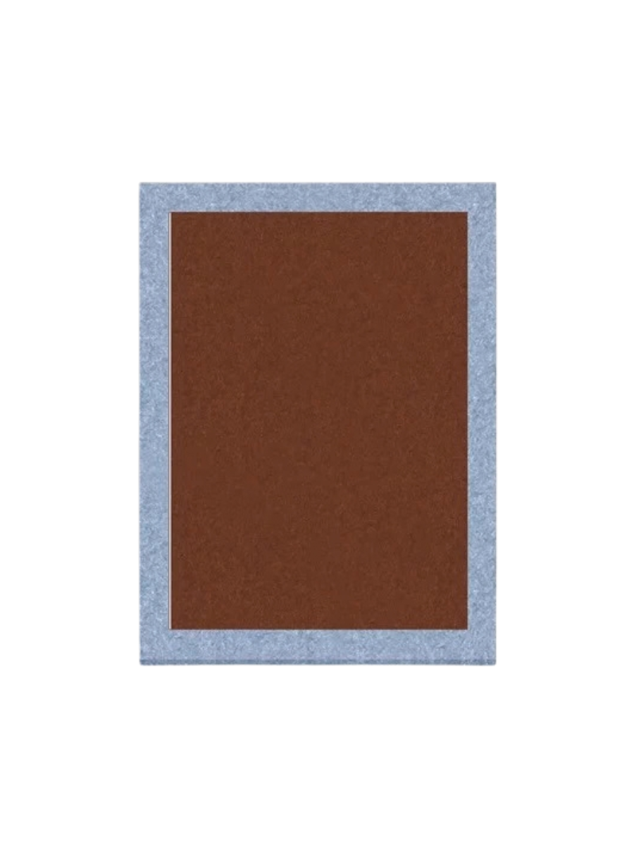 Brown and powder blue two-tone felt push pin board.