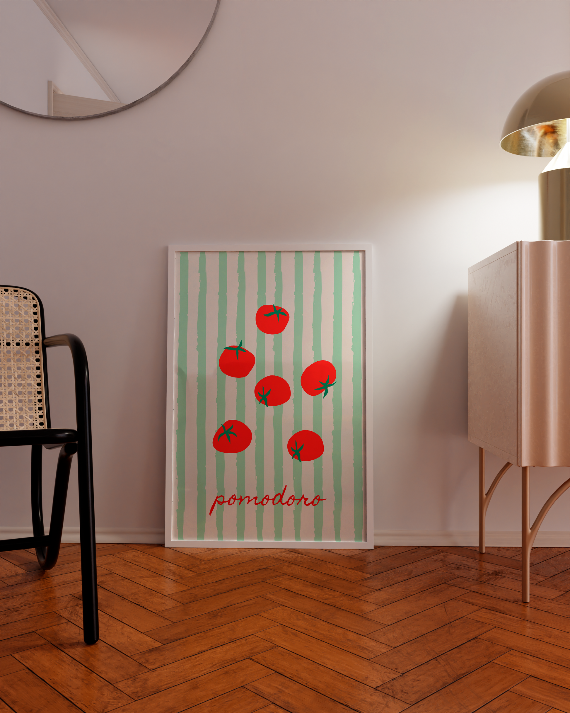 Aesthetic green and red tomato prints perfect for Gen Z apartments and gift-giving.