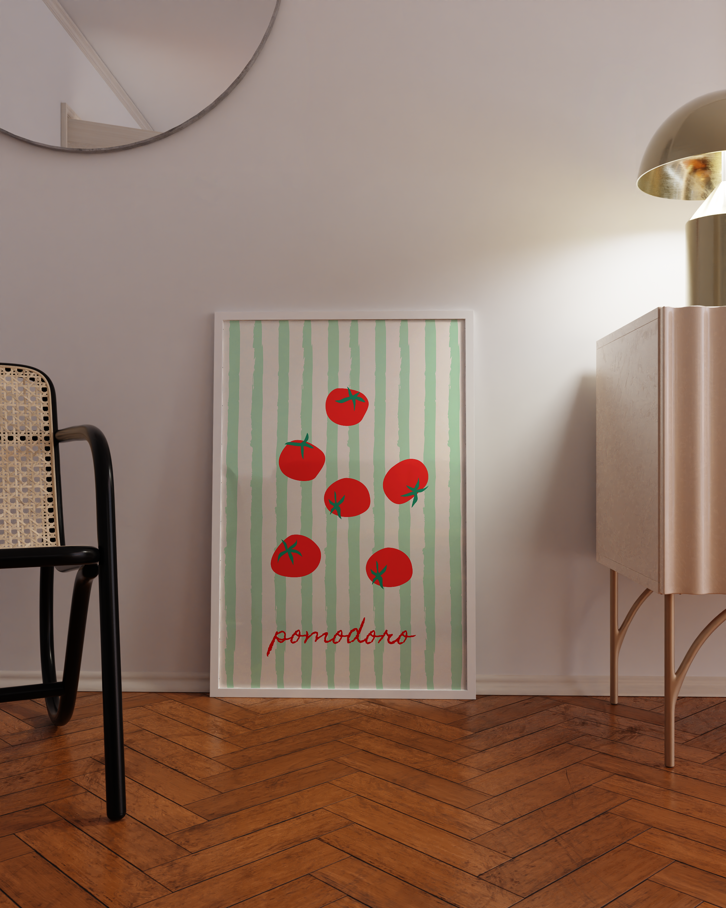 Aesthetic green and red tomato prints perfect for Gen Z apartments and gift-giving.