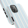 Phone case with blue and pink striped design on a white background