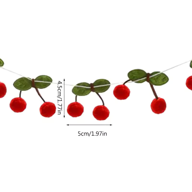Decorative garland with red berries and green leaves, showing measurements on a white background.
