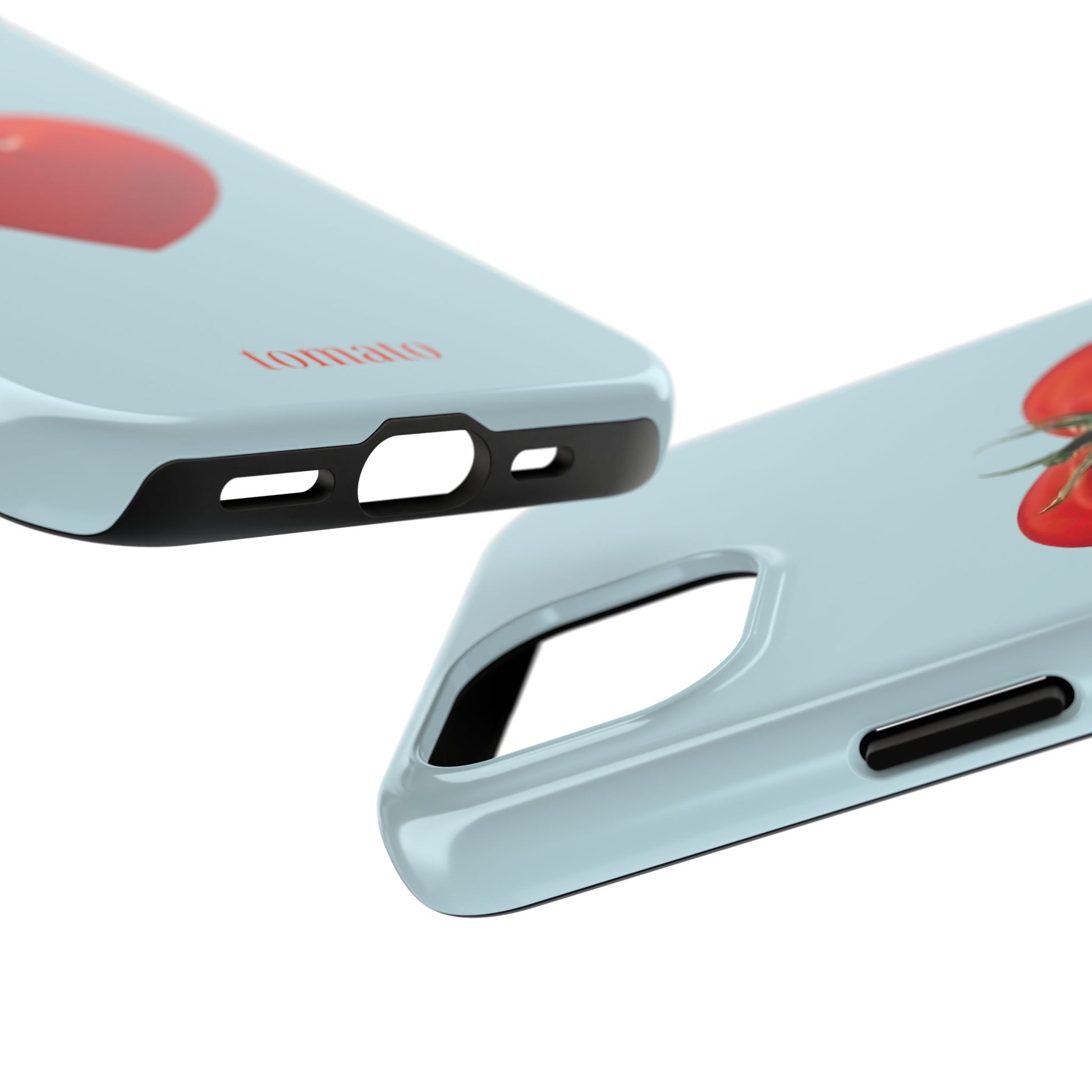 Blue aesthetic phone case for iPhone with trendy heart tomato design