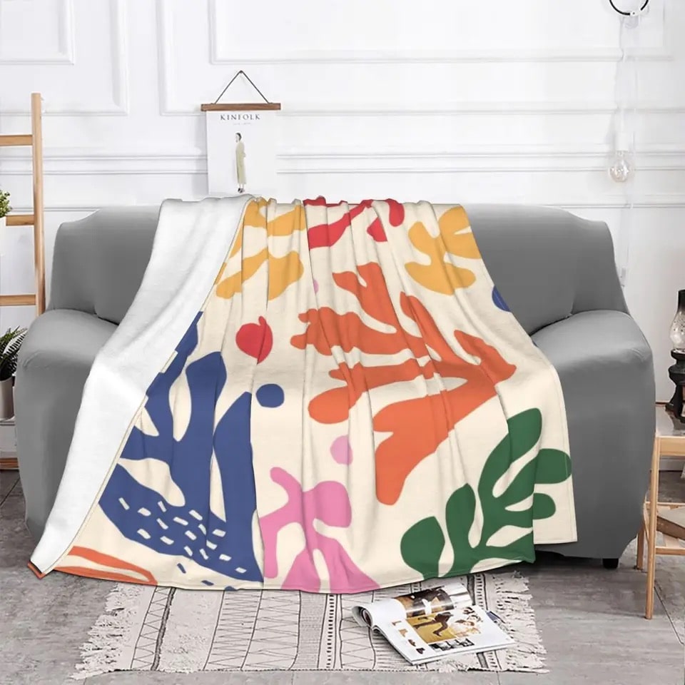flower print fleece blanket with colorful abstract floral design