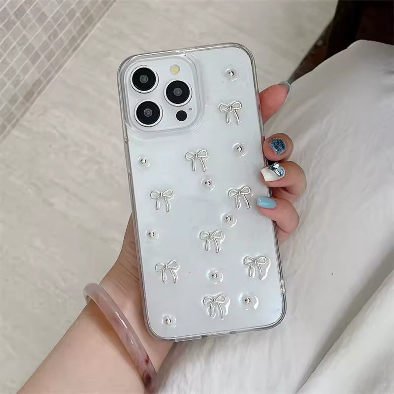 Luxury silver bow iPhone case for stylish protection
