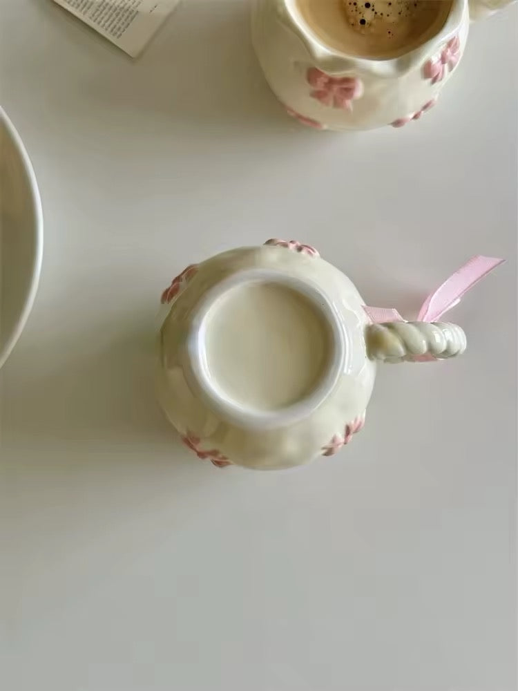 Soft girl aesthetic coffee cup on vanity