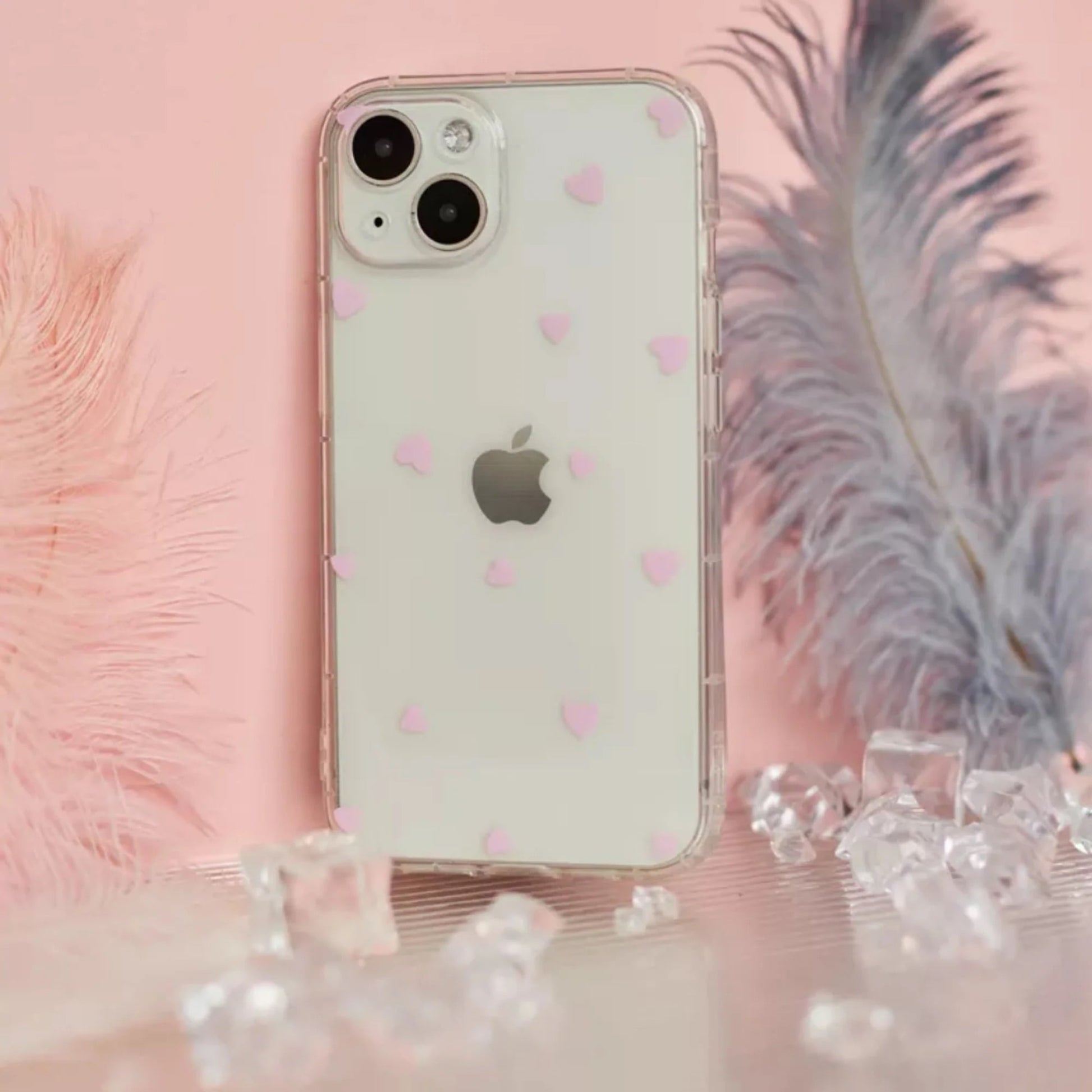 Couples Transparent Love Heart Phone Case – Pink Design