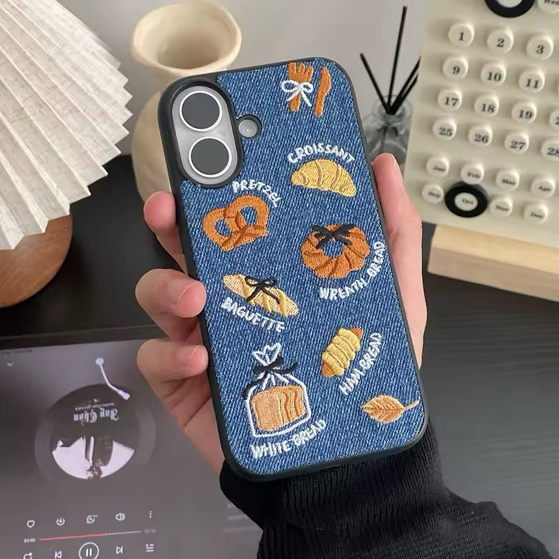 Pretzel and toast embroidery on soft phone case
