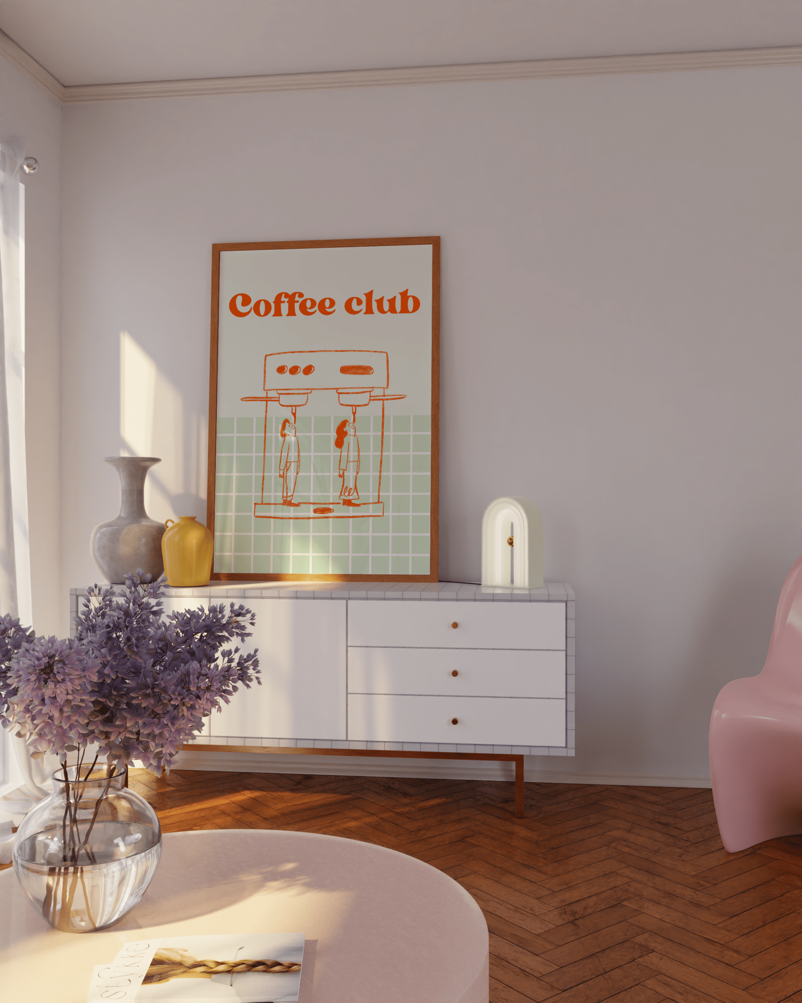 Café aesthetic wall decor featuring croissant and coffee themes