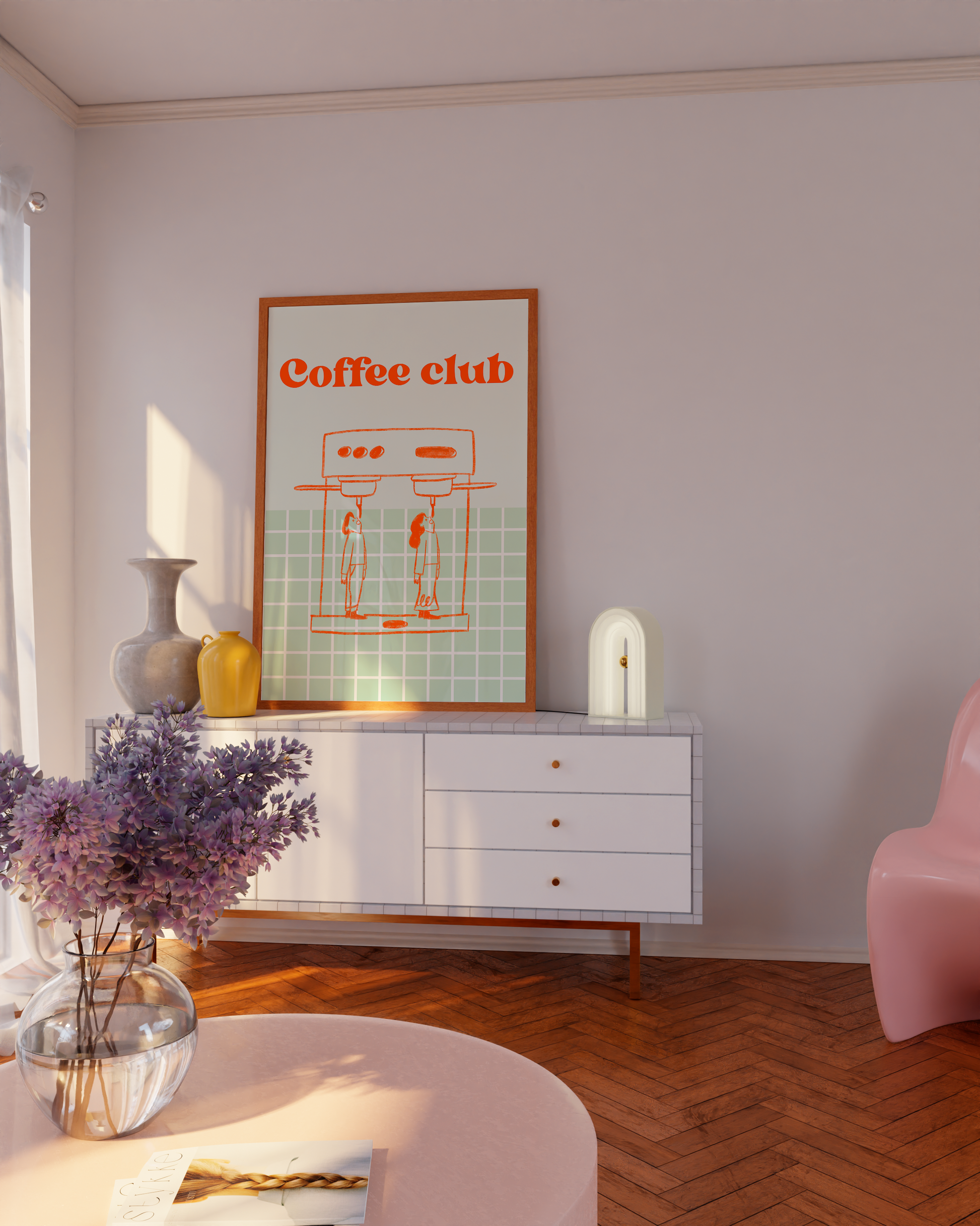 Café aesthetic wall decor featuring croissant and coffee themes