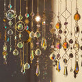 Crystal Moon Suncatcher with gold chain and rainbow prism