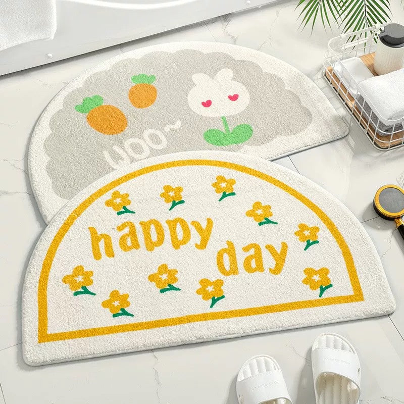 Cartoon mat placed at the bathroom sink area