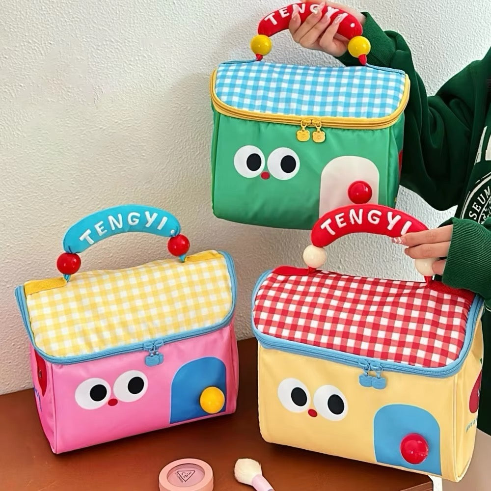 Kawaii house-shaped cottage makeup bag with waterproof nylon, perfect for cosmetics, lunch, or gifting to girls and women