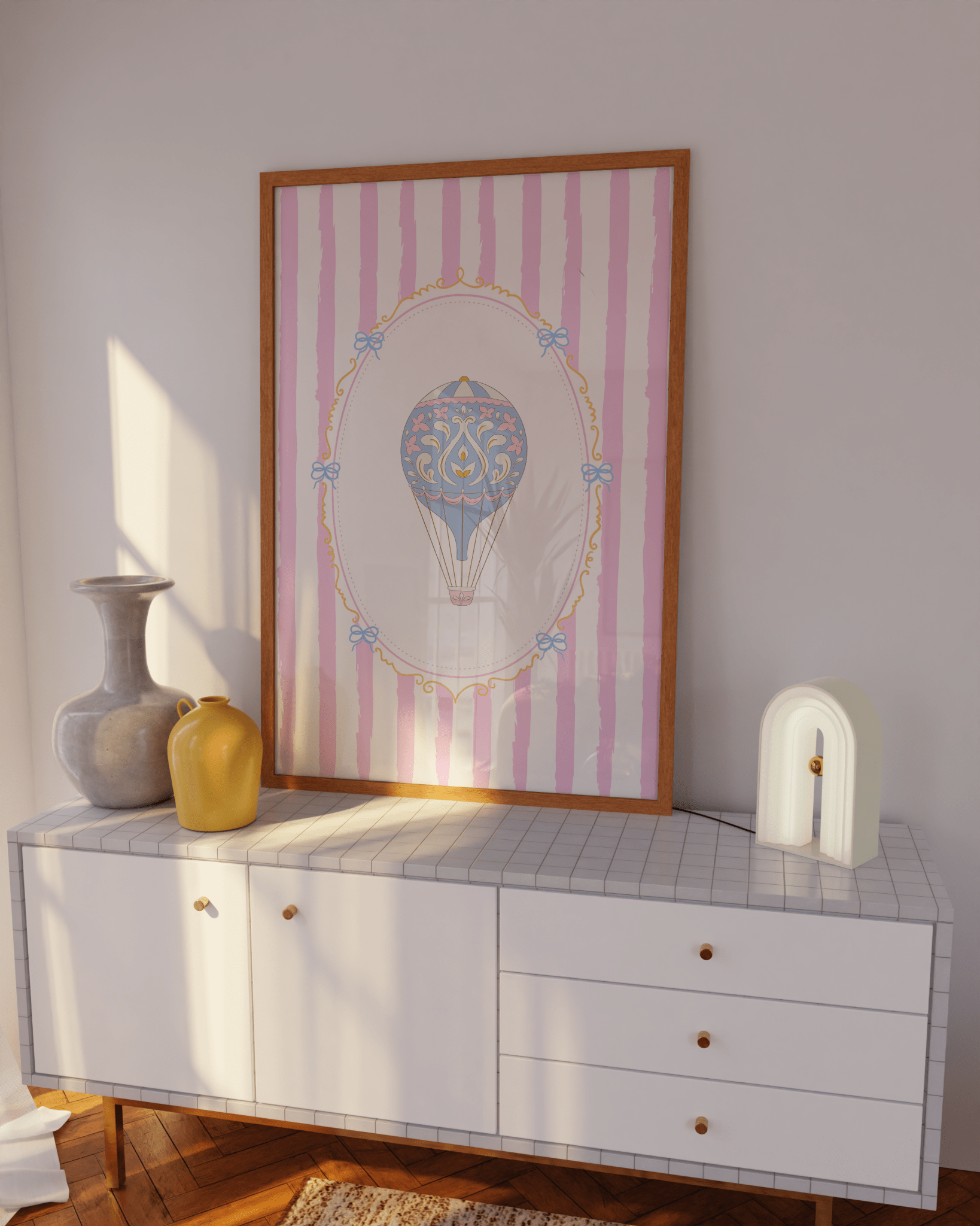 Striped pastel poster set with whimsical animal designs