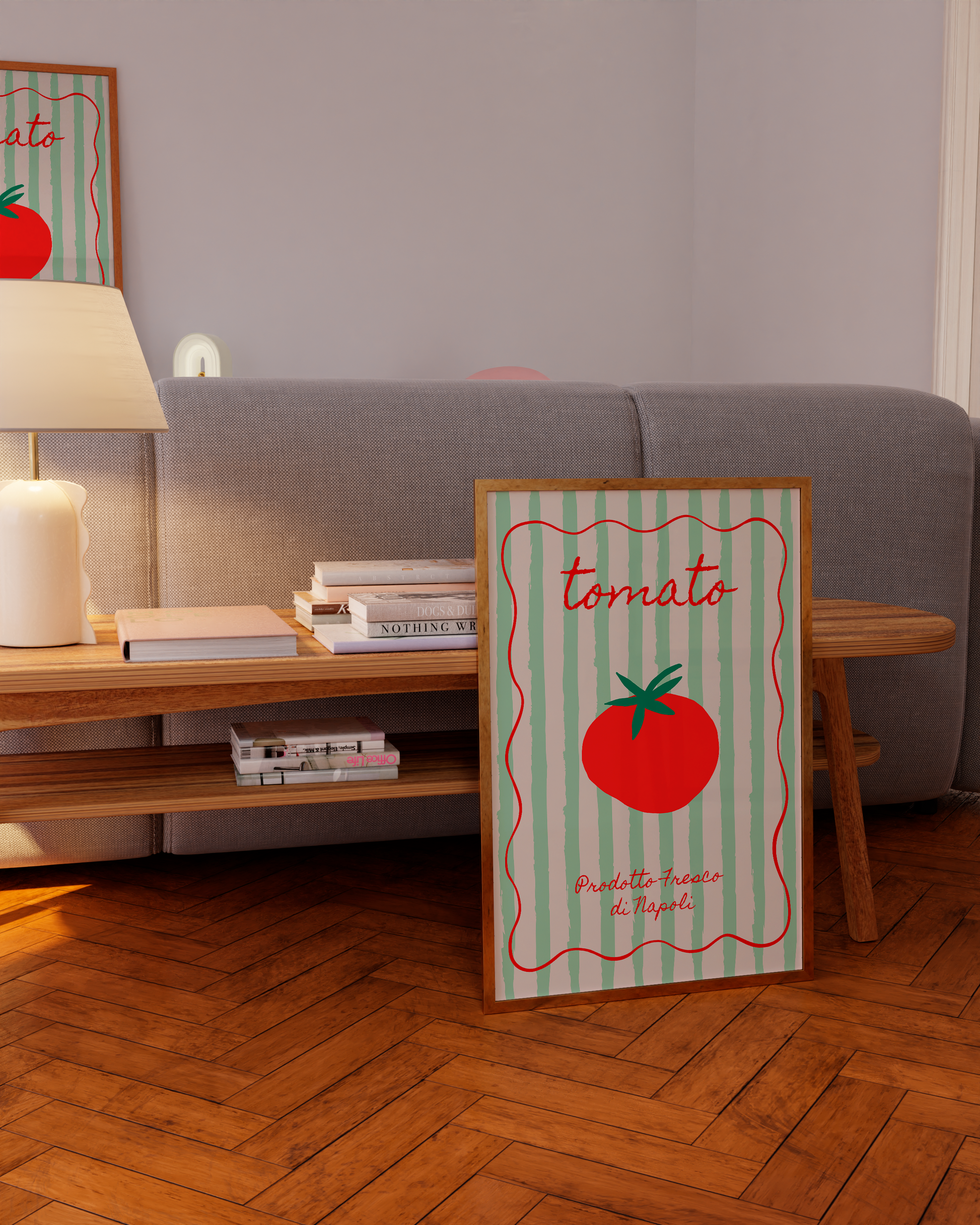 Three-panel tomato wall art for dopamine decor kitchens and cozy cafe corners.