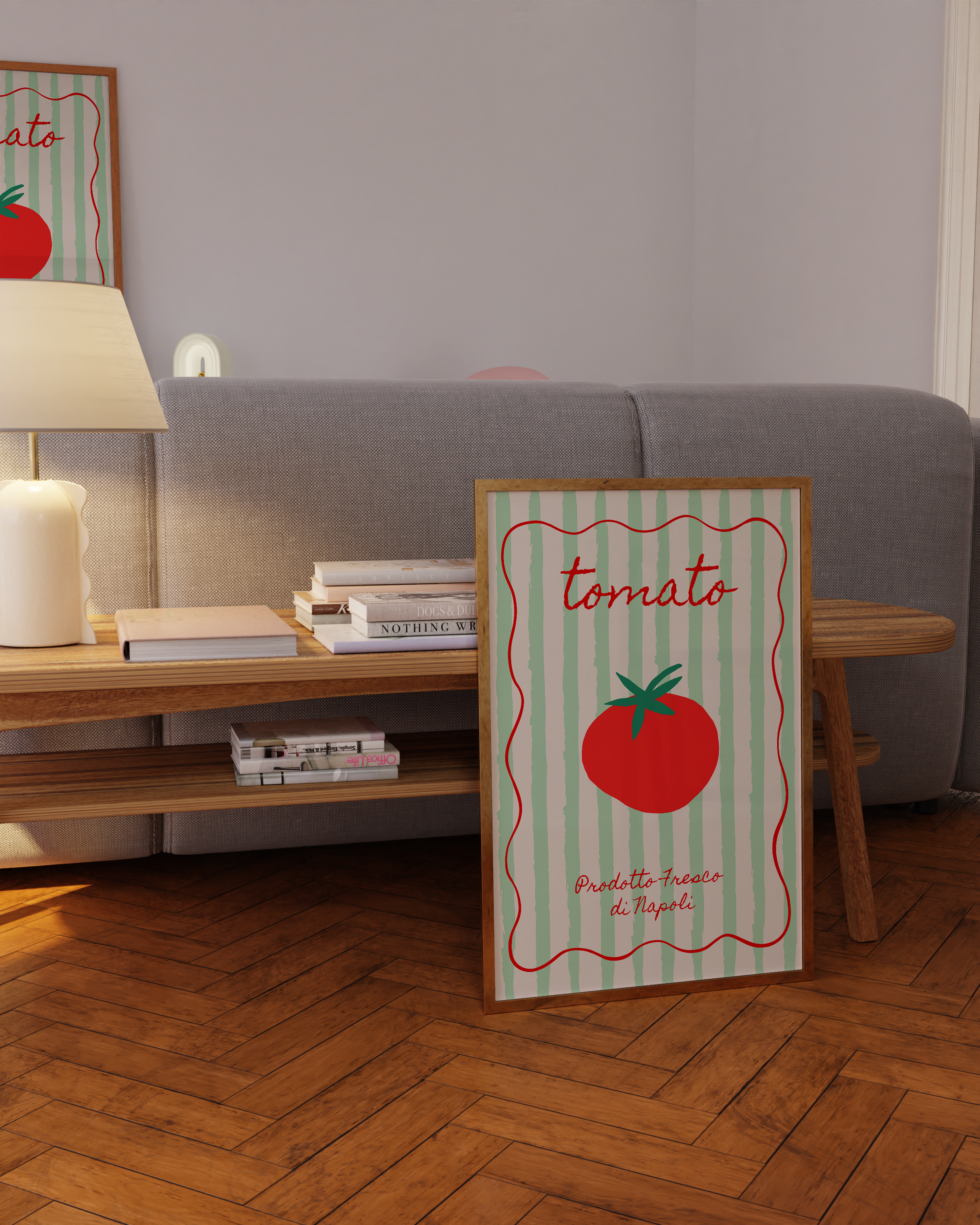 Three-panel tomato wall art for dopamine decor kitchens and cozy cafe corners.