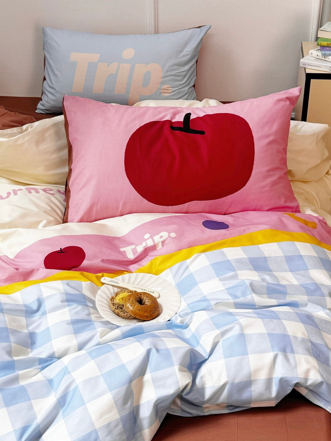 Pinterest aesthetic bedroom makeover with dopamine cotton bedding in Canada.