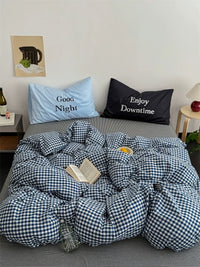 Black & Blue Preppy Gingham Bedding Set