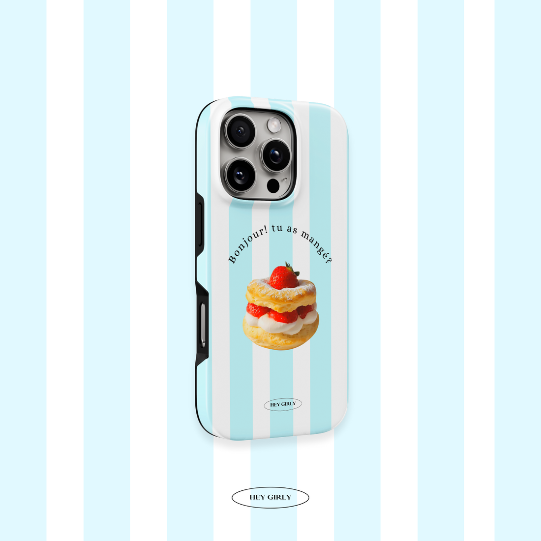 Fashion accessory iPhone case with pastel stripes and glossy coating.