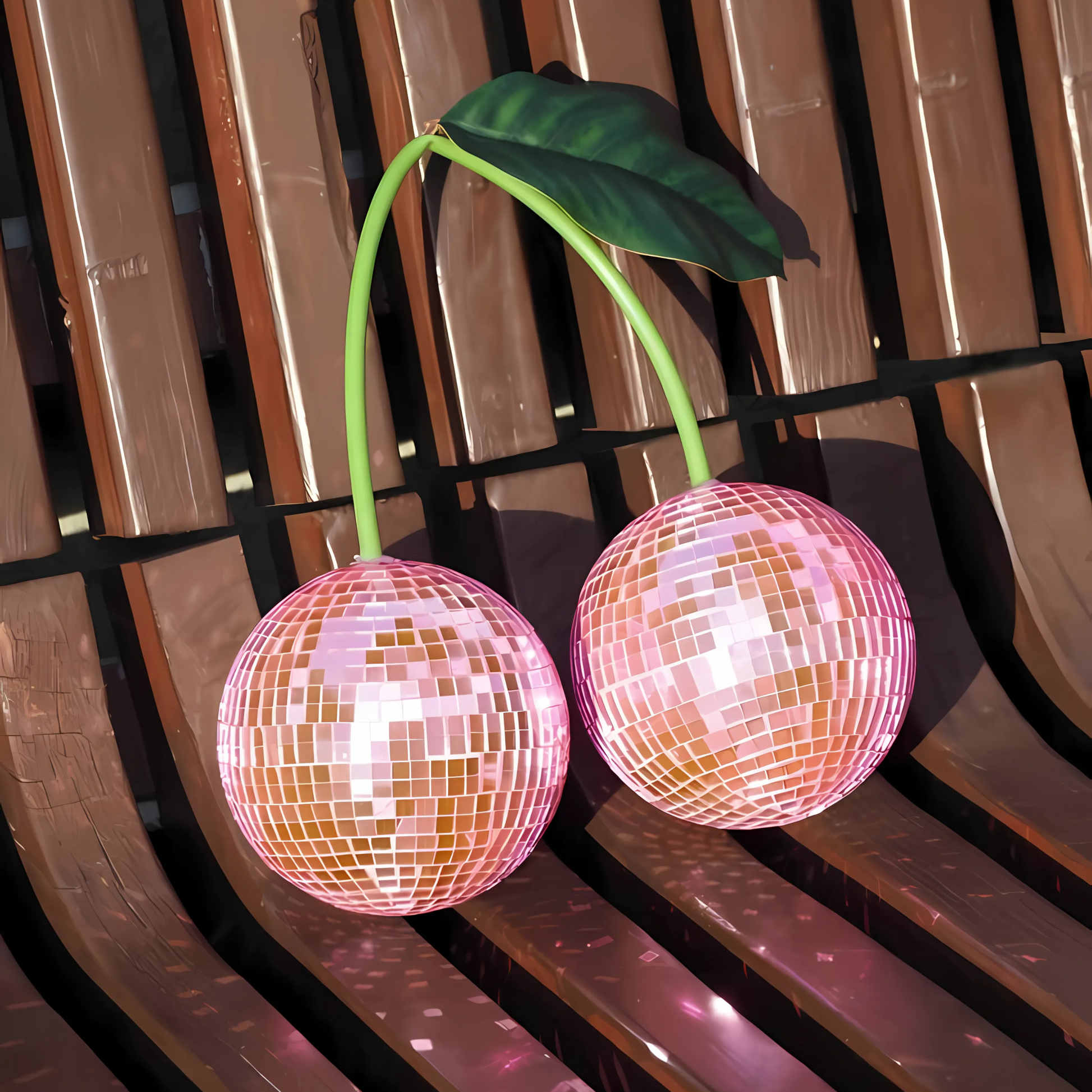 Cherry disco ball adding sparkle to party shelf