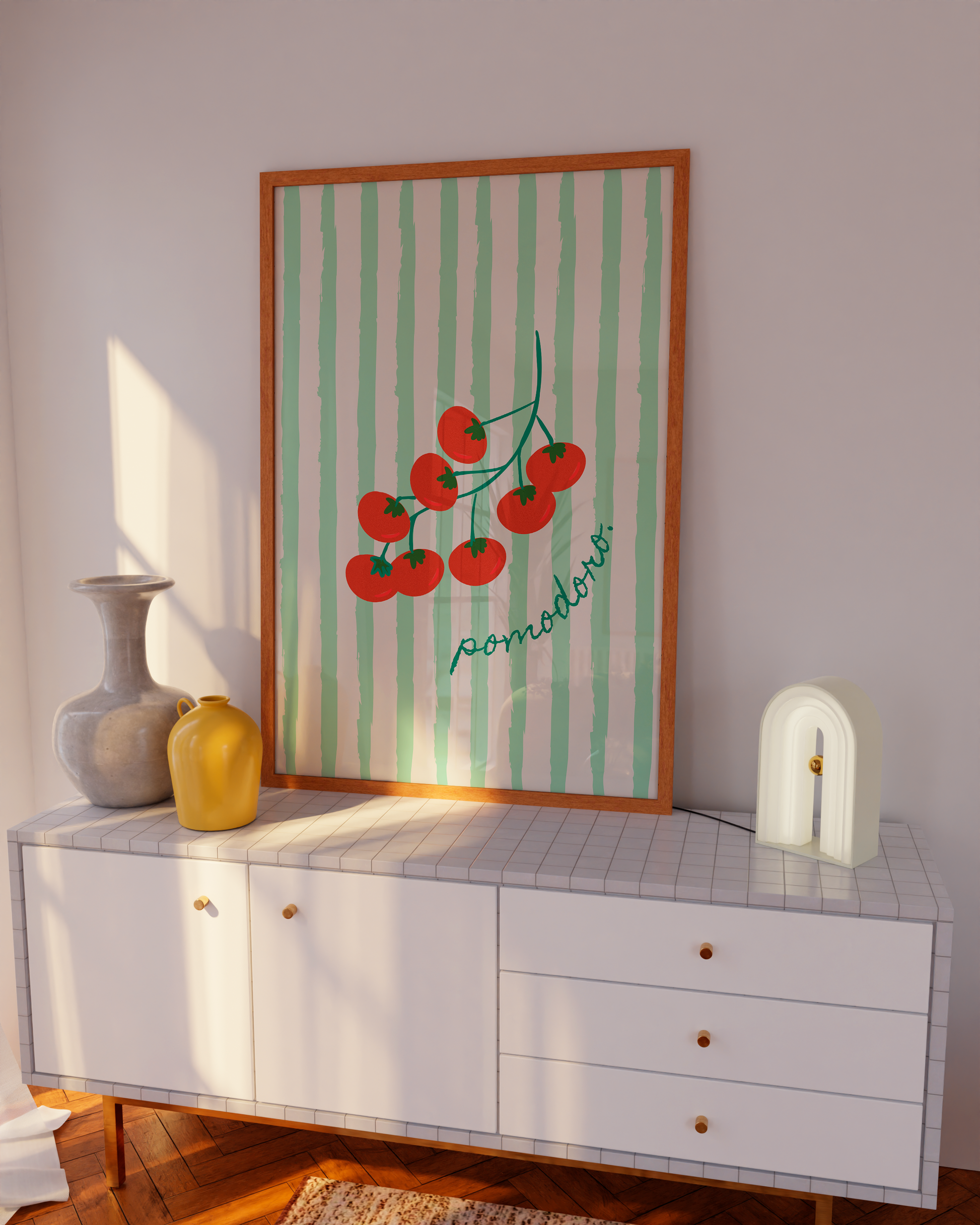 Bold tomato illustrations for Mediterranean or retro apartment decor.
