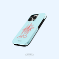 Light blue phone case with red design and 'HEY GIRL' branding on a white background