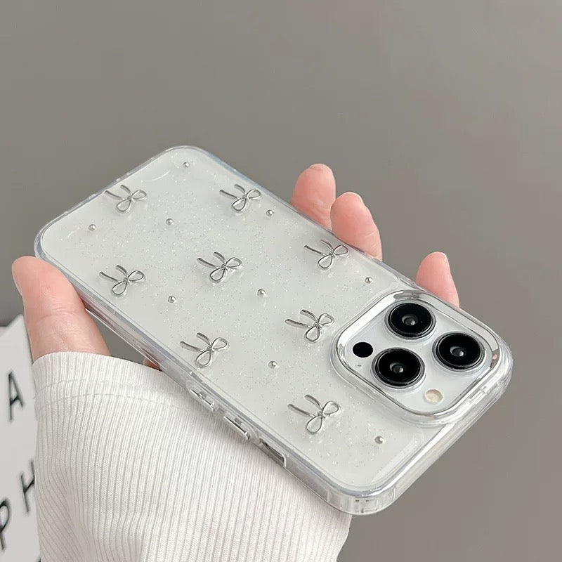 Trendy silver bowknot phone case for iPhone 16