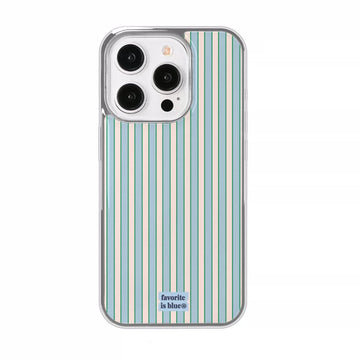 Phone case with blue and green striped pattern on a white background