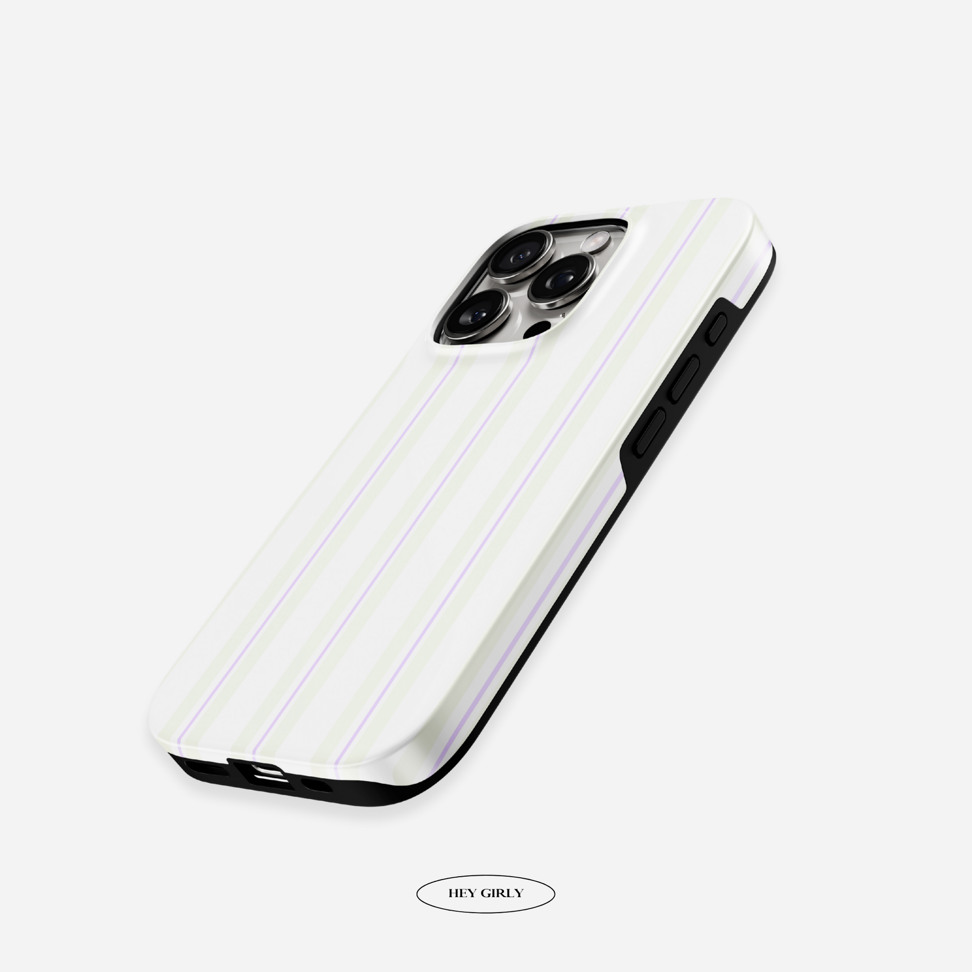 Preppy striped case in lilac and beige for girls with an aesthetic feed.